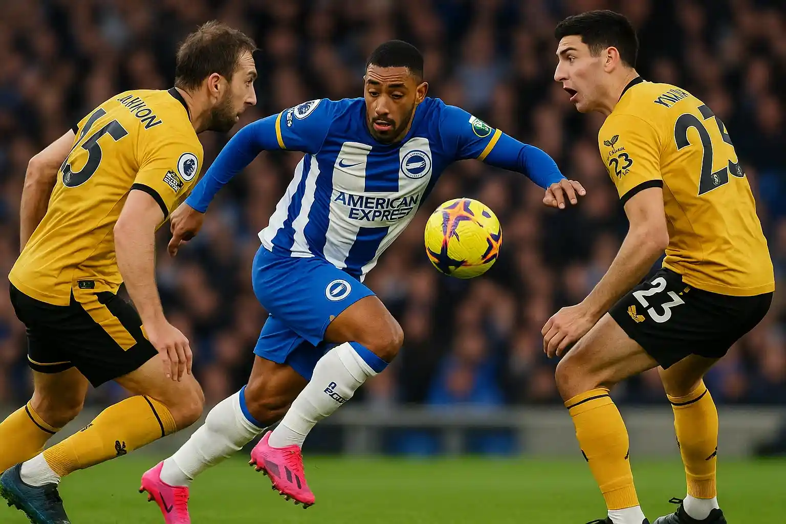 Khoảnh khắc Joao Pedro băng cắt khiến hai hậu vệ suýt nữa... đụng đầu